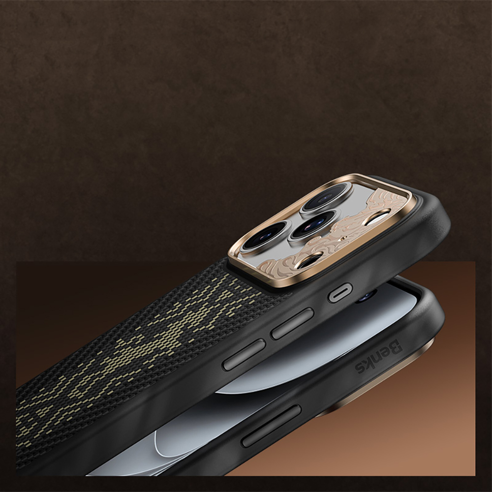 Apple iPhone 17 Pro Uyumlu Kılıf M-safe Şarj Özellikli Karbon Fiber Tasarımlı Benks Knight ArmorPro Kevlar Kapak - 4