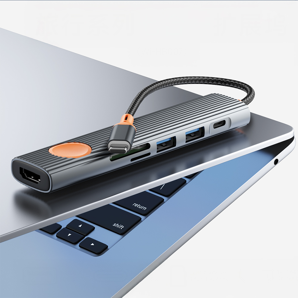 Wiwu Wi-HB8007 Travel Serisi 7in1 HDMI (4K@60Hz) Girişli 100W PD Type-C Hub Bağlantı İstasyonu - 4