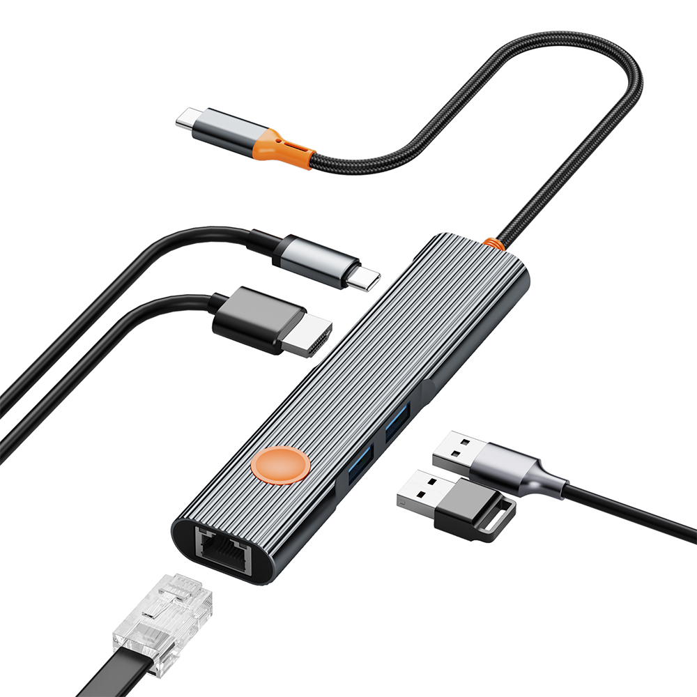 Wiwu Wi-HB005 Travel Serisi 5in1 HDMI (4K@60Hz) Girişli + RJ45 + 100W PD Type-C Hub Bağlantı İstasyonu - 1