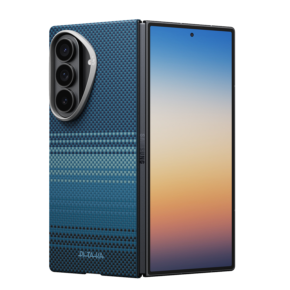 Galaxy Z Fold 8 Ultra Kılıf M-safe Şarj Özellikli Aramid Karbon Fiber Pitaka Tactile Woven Sunset-Moonrise Serisi Kapak - 1