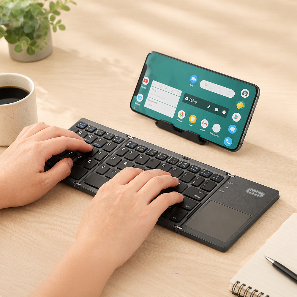 Go Des GD-KB328 Sessiz Tuş Tasarımlı Touch Pad Özellikli Katlanabilir Bluetooth Bağlantılı Kablosuz Klavye - 5