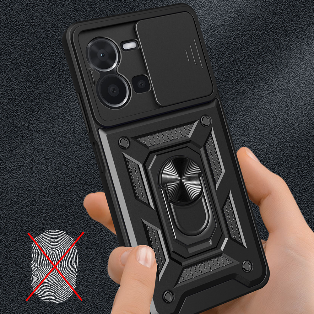 Vivo Y35 Uyumlu Kılıf Magnetik Standlı Kamera Korumalı Zore Sürgülü Vega Kapak - 3