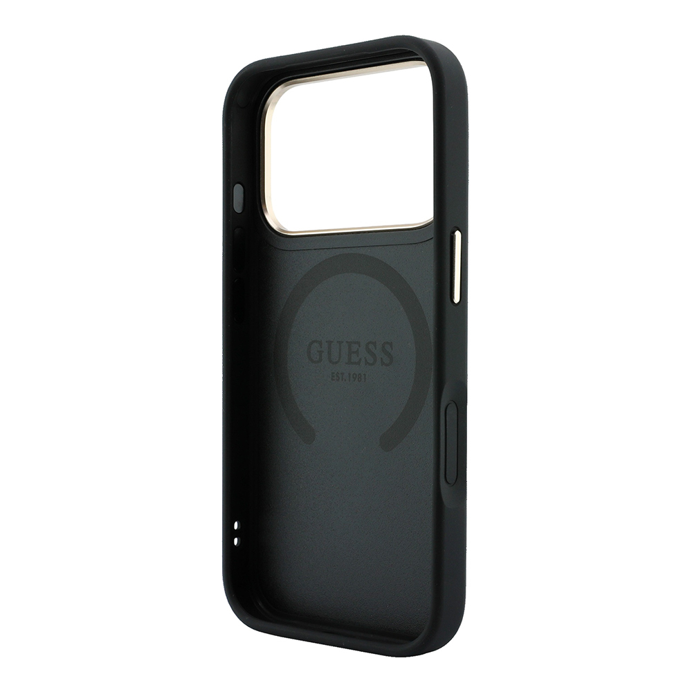 Apple iPhone 18 Pro Kılıf Guess Orjinal Lisanslı M-safe Şarj Özellikli Deri 4G Desenli Şeritli Yazı Logolu Kapak - 6