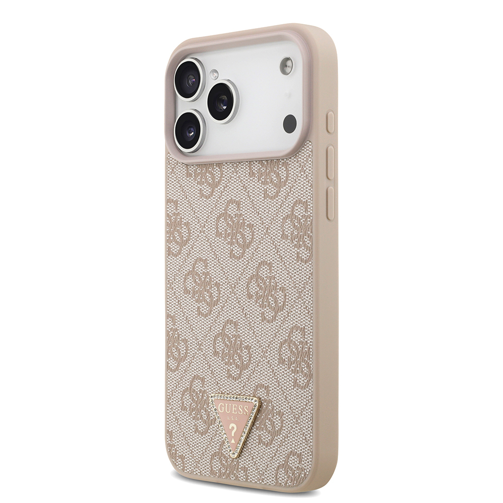 Apple iPhone 18 Pro Max Kılıf Guess Orjinal Lisanslı M-safe Şarj Özllikli PU Deri Taşlı Üçgen Logo 4G Desenli Strass Kapak - 1