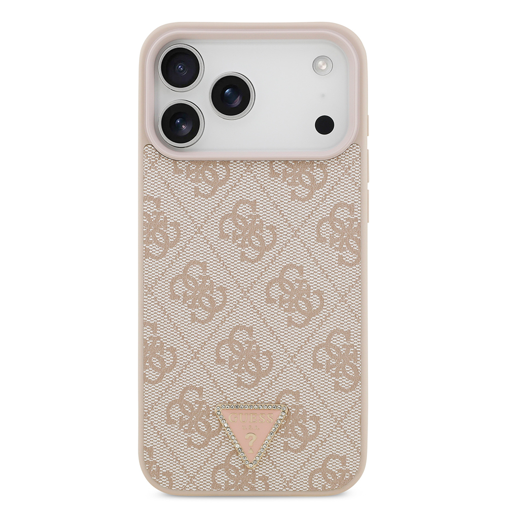 Apple iPhone 18 Pro Max Kılıf Guess Orjinal Lisanslı M-safe Şarj Özllikli PU Deri Taşlı Üçgen Logo 4G Desenli Strass Kapak - 2