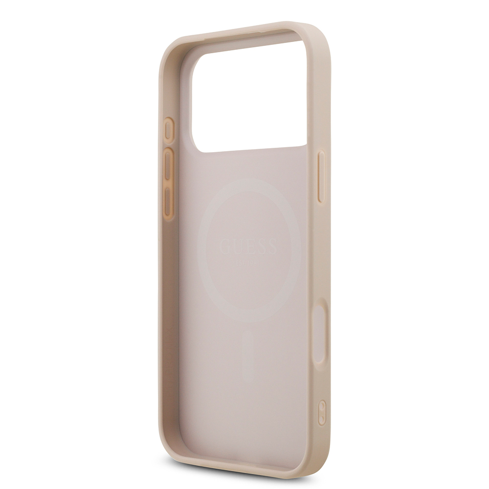 Apple iPhone 18 Pro Max Kılıf Guess Orjinal Lisanslı M-safe Şarj Özllikli PU Deri Taşlı Üçgen Logo 4G Desenli Strass Kapak - 6