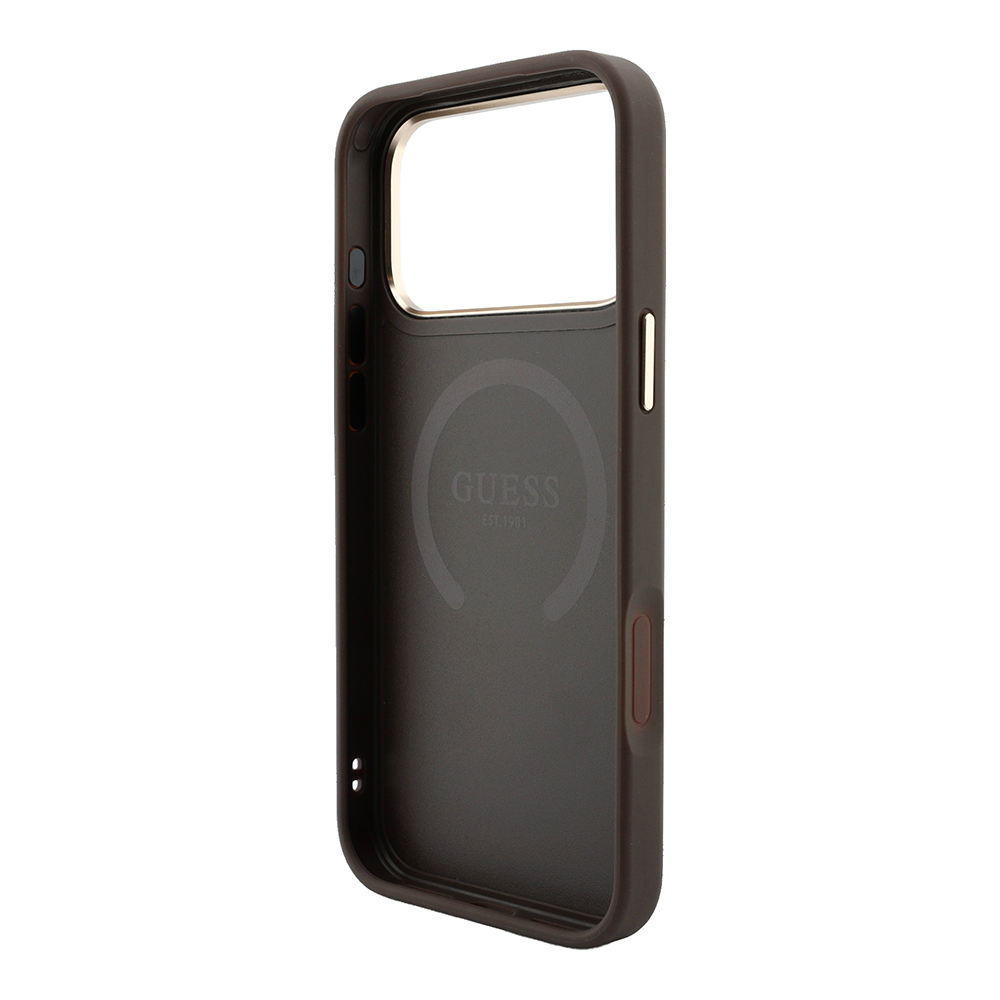 Apple iPhone 18 Pro Max Kılıf Guess Orjinal Lisanslı M-safe Şarj Özellikli Deri 4G Desenli Şeritli Yazı Logolu Kapak - 6