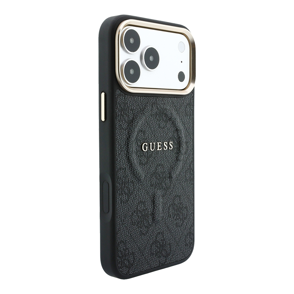 Apple iPhone 18 Pro Max Kılıf Guess Orjinal Lisanslı M-safe Şarj Özellikli Metal Kamera Çerçeveli C-Magnet 4G Desenli Yazı Logolu Kapak - 3
