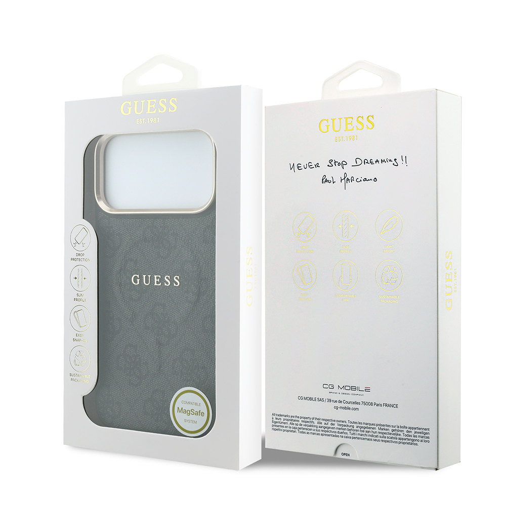 Apple iPhone 18 Pro Max Kılıf Guess Orjinal Lisanslı M-safe Şarj Özellikli Metal Kamera Çerçeveli C-Magnet 4G Desenli Yazı Logolu Kapak - 7