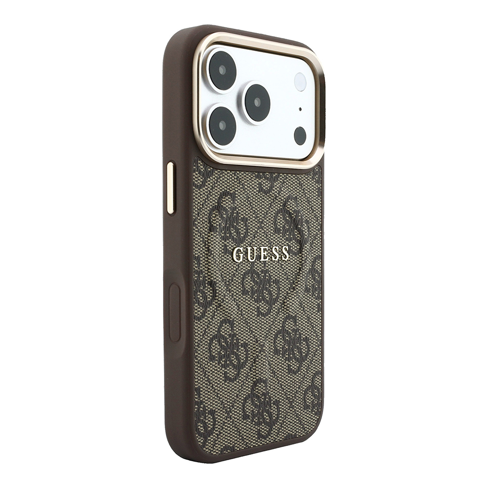 Apple iPhone 18 Pro Max Kılıf Guess Orjinal Lisanslı M-safe Şarj Özellikli Metal Kamera Çerçeveli C-Magnet 4G Desenli Yazı Logolu Kapak - 3