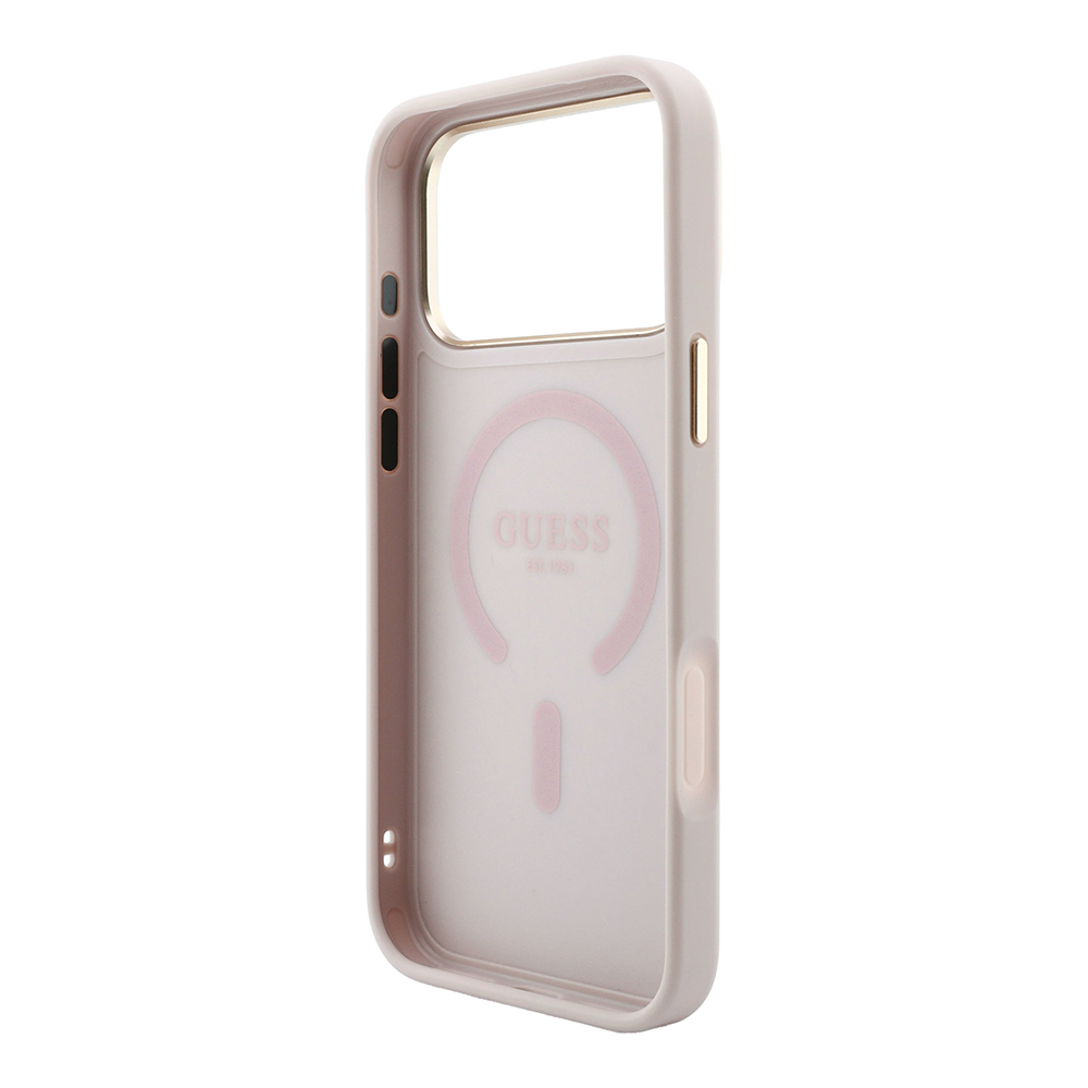Apple iPhone 18 Pro Max Kılıf Guess Orjinal Lisanslı M-safe Şarj Özellikli Metal Kamera Çerçeveli C-Magnet 4G Desenli Yazı Logolu Kapak - 6