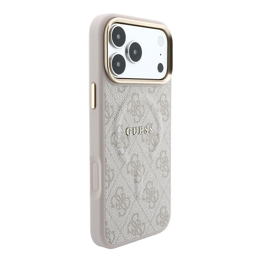 Apple iPhone 18 Pro Kılıf Guess Orjinal Lisanslı M-safe Şarj Özellikli Metal Kamera Çerçeveli C-Magnet 4G Desenli Yazı Logolu Kapak - 3