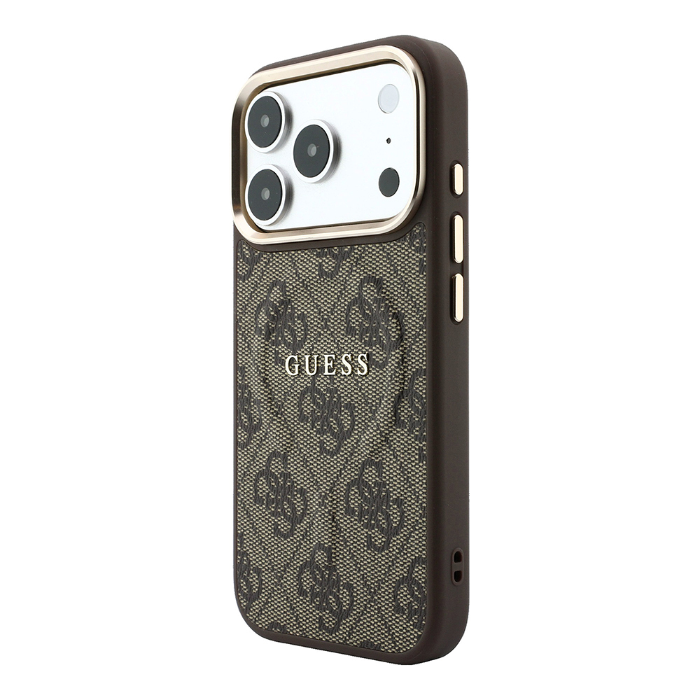 Apple iPhone 18 Pro Kılıf Guess Orjinal Lisanslı M-safe Şarj Özellikli Metal Kamera Çerçeveli C-Magnet 4G Desenli Yazı Logolu Kapak - 1