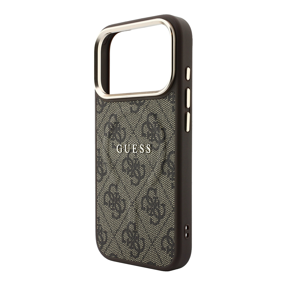 Apple iPhone 18 Pro Kılıf Guess Orjinal Lisanslı M-safe Şarj Özellikli Metal Kamera Çerçeveli C-Magnet 4G Desenli Yazı Logolu Kapak - 5