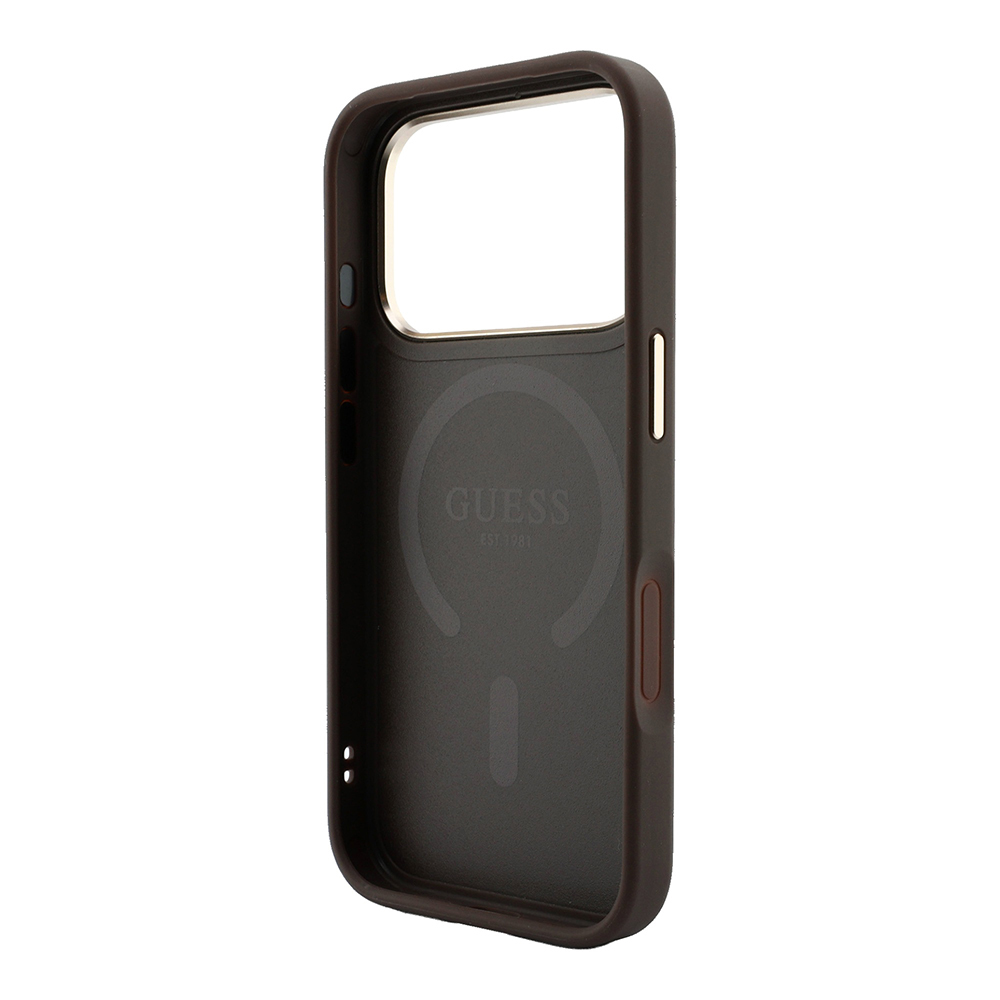 Apple iPhone 18 Pro Kılıf Guess Orjinal Lisanslı M-safe Şarj Özellikli Metal Kamera Çerçeveli C-Magnet 4G Desenli Yazı Logolu Kapak - 6
