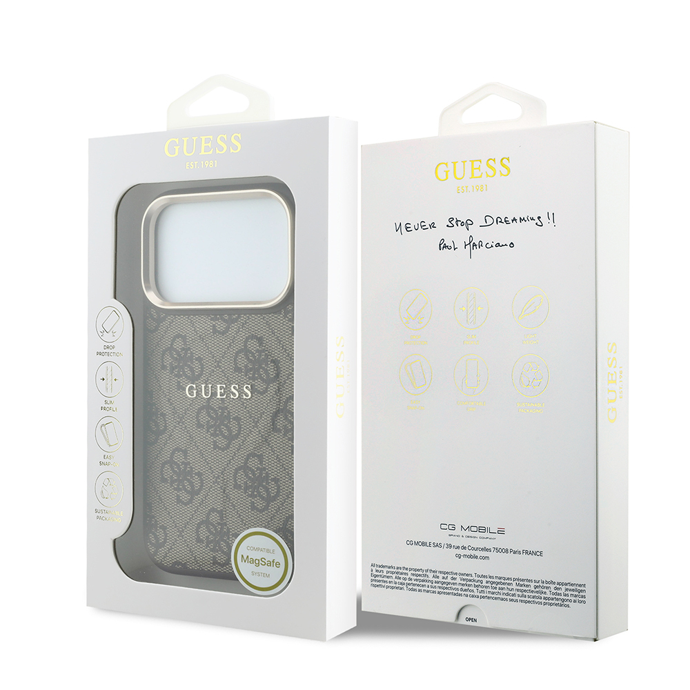 Apple iPhone 18 Pro Kılıf Guess Orjinal Lisanslı M-safe Şarj Özellikli Metal Kamera Çerçeveli C-Magnet 4G Desenli Yazı Logolu Kapak - 7