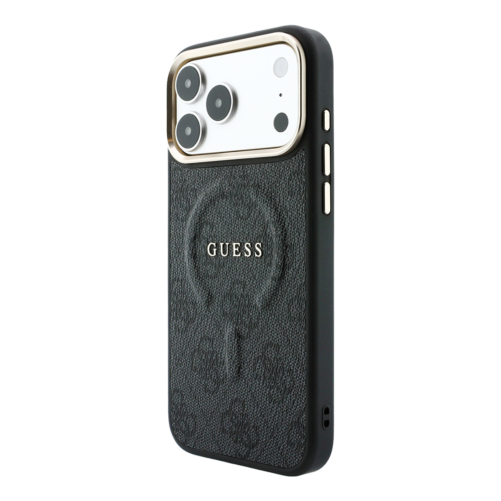 Apple iPhone 18 Pro Kılıf Guess Orjinal Lisanslı M-safe Şarj Özellikli Metal Kamera Çerçeveli C-Magnet 4G Desenli Yazı Logolu Kapak - 1