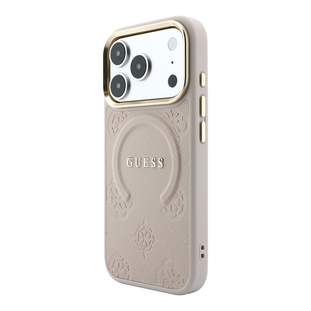 Apple iPhone 18 Pro Kılıf Guess Orjinal Lisanslı M-safe Şarj Özellikli Sıcak Baskılı Yazı Logolu C-Magnet PU Deri Peony Kapak - 1
