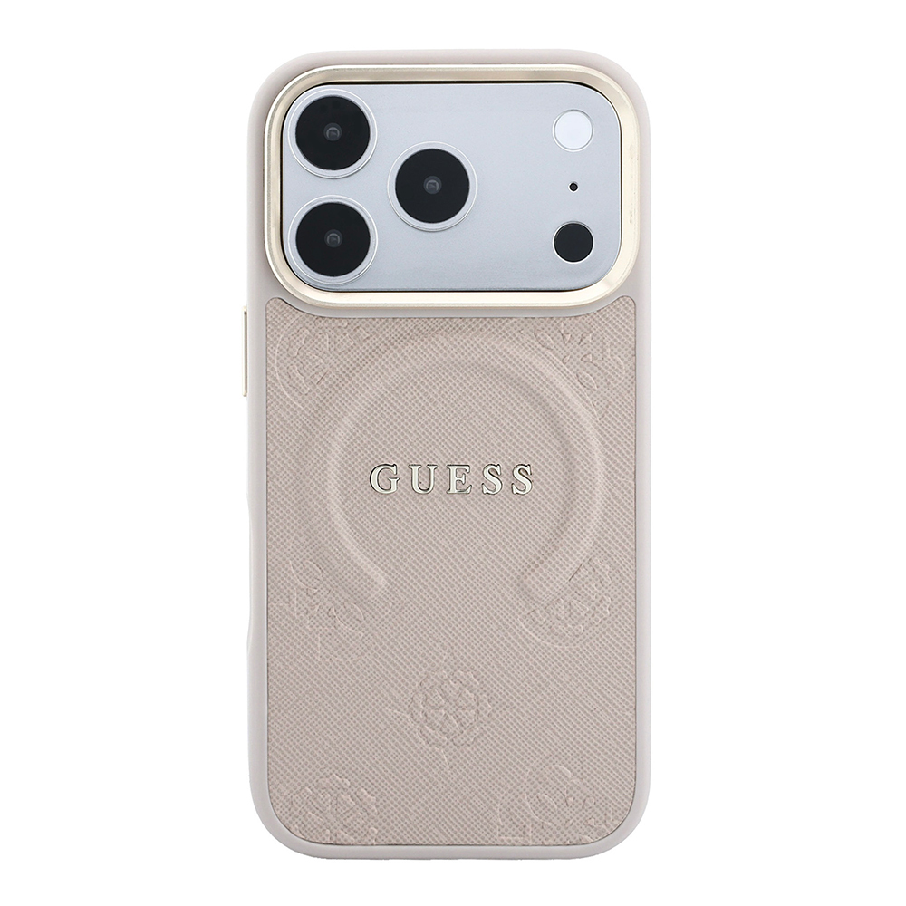 Apple iPhone 18 Pro Kılıf Guess Orjinal Lisanslı M-safe Şarj Özellikli Sıcak Baskılı Yazı Logolu C-Magnet PU Deri Peony Kapak - 2