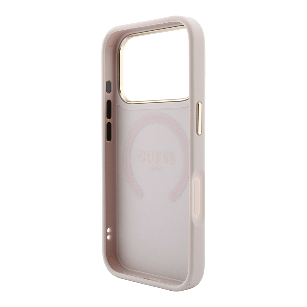 Apple iPhone 18 Pro Max Kılıf Guess Orjinal Lisanslı M-safe Şarj Özellikli Sıcak Baskılı Yazı Logolu C-Magnet PU Deri Peony Kapak - 6