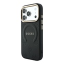 Apple iPhone 18 Pro Max Kılıf Guess Orjinal Lisanslı M-safe Şarj Özellikli Sıcak Baskılı Yazı Logolu C-Magnet PU Deri Peony Kapak - 1