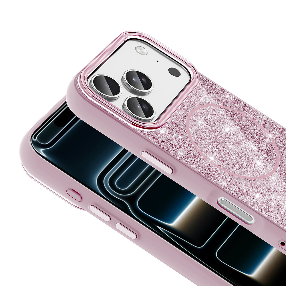 Apple iPhone 17 Pro Uyumlu Kılıf M-safe Şarj Özellikli Parlayan Simli Zore Okso Kapak - 1