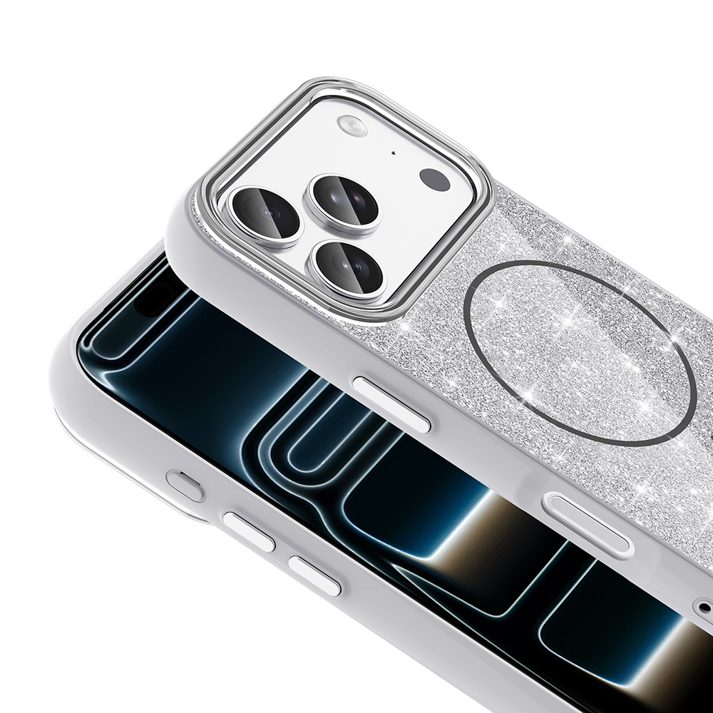 Apple iPhone 17 Pro Uyumlu Kılıf M-safe Şarj Özellikli Parlayan Simli Zore Okso Kapak - 8