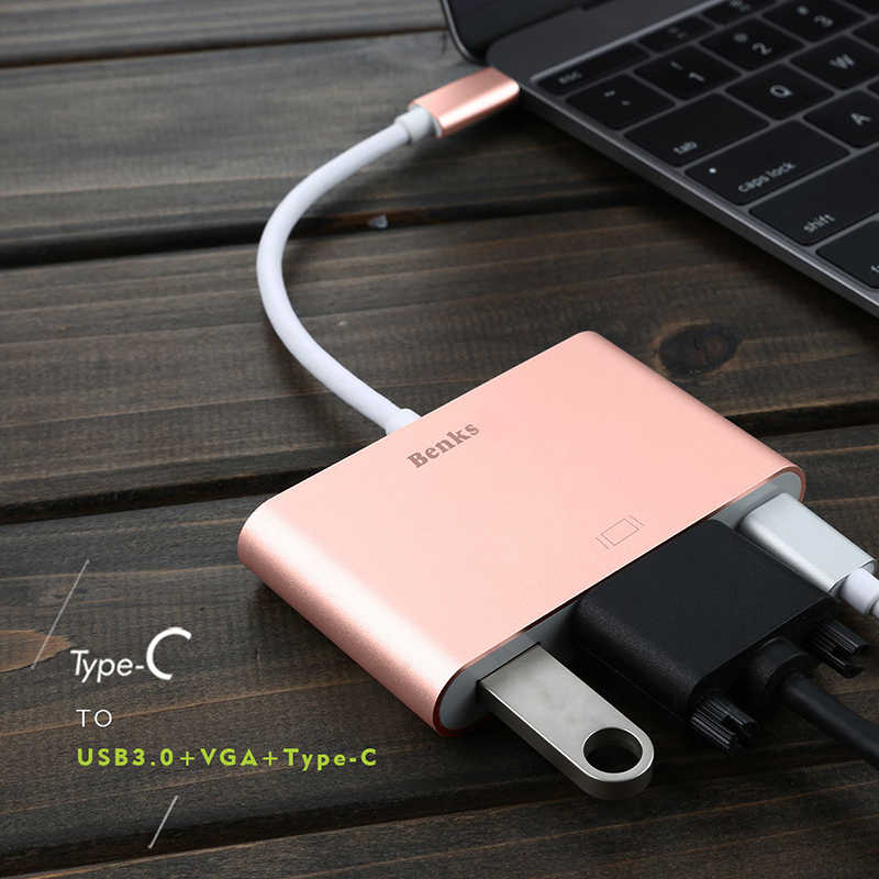 Benks U20 Type-C to 3 in 1 Adaptör (Usb 3.0+VGA+Type-C) - 1