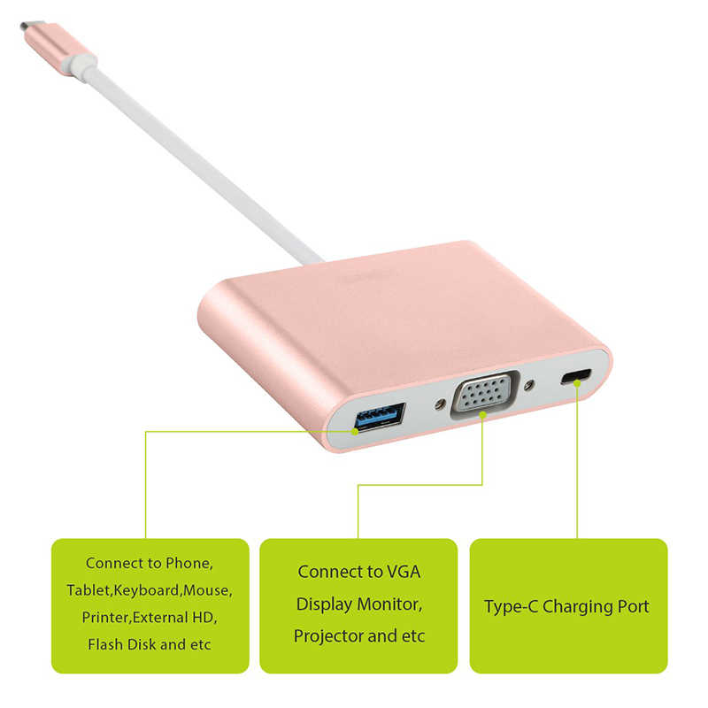 Benks U20 Type-C to 3 in 1 Adaptör (Usb 3.0+VGA+Type-C) - 5