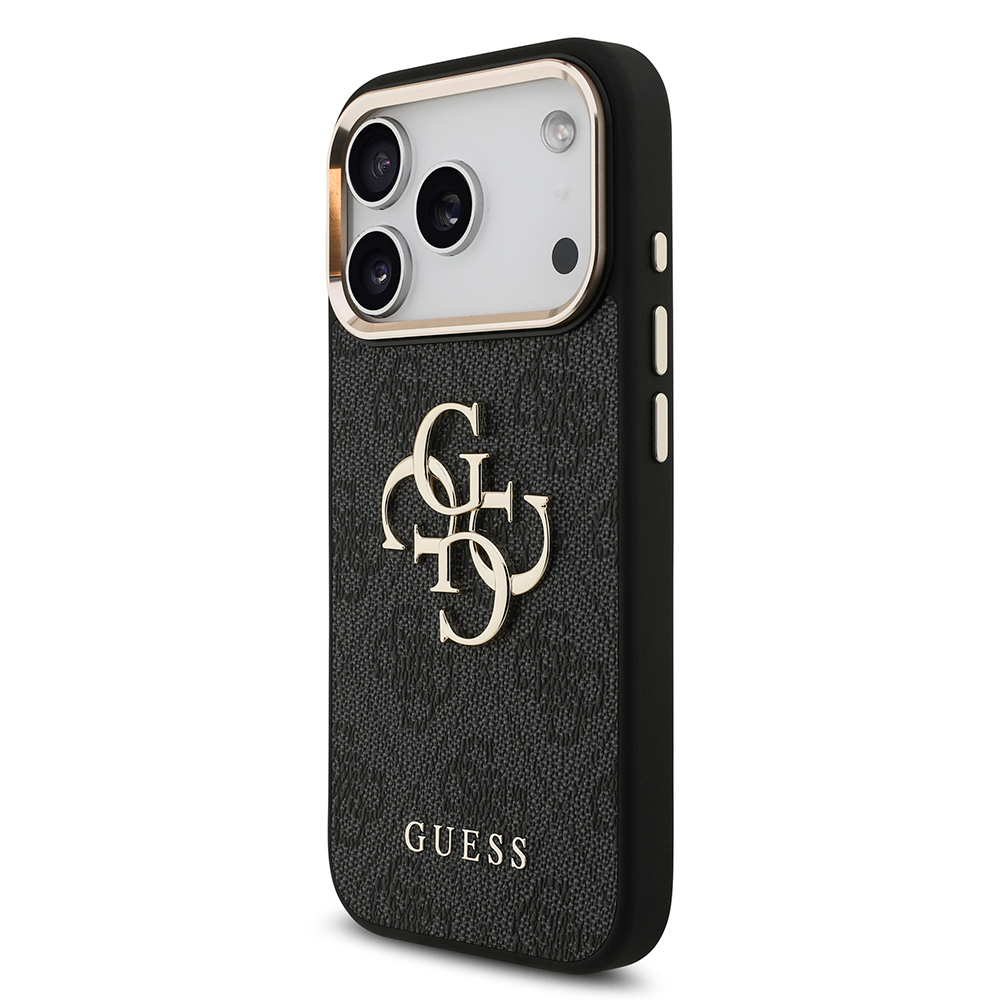 Apple iPhone 18 Pro Kılıf Guess Orjinal Lisanslı Gold Metal Kamera Çerçeveli 4G Desenli Metal Büyük 4G ve Yazı Logolu Kapak - 3