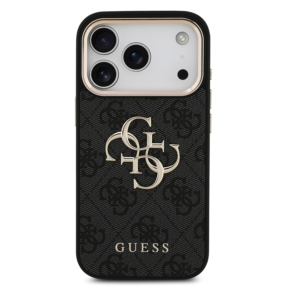 Apple iPhone 18 Pro Kılıf Guess Orjinal Lisanslı Gold Metal Kamera Çerçeveli 4G Desenli Metal Büyük 4G ve Yazı Logolu Kapak - 4