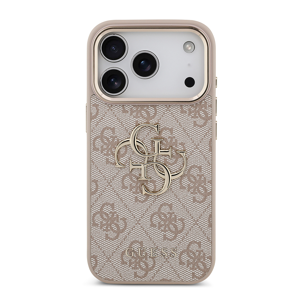 Apple iPhone 18 Pro Kılıf Guess Orjinal Lisanslı Gold Metal Kamera Çerçeveli 4G Desenli Metal Büyük 4G ve Yazı Logolu Kapak - 5