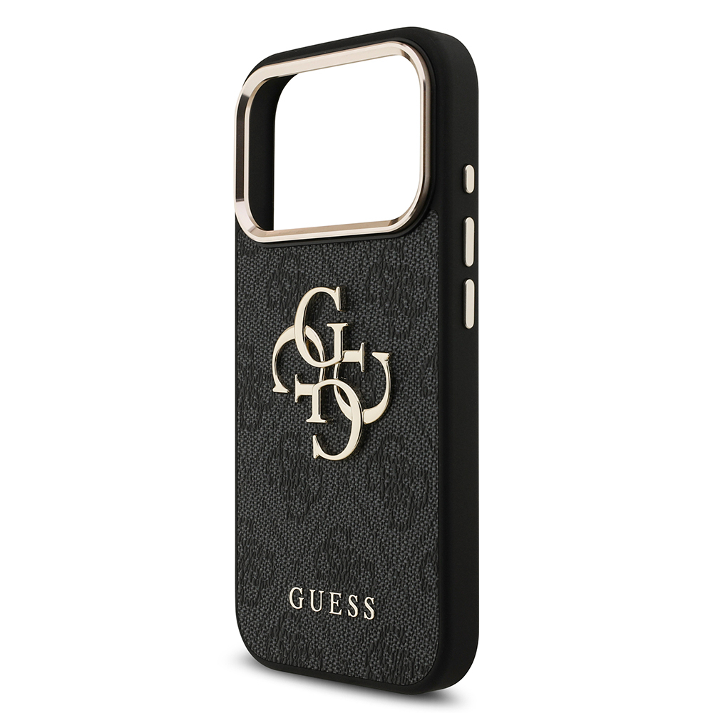 Apple iPhone 18 Pro Kılıf Guess Orjinal Lisanslı Gold Metal Kamera Çerçeveli 4G Desenli Metal Büyük 4G ve Yazı Logolu Kapak - 6