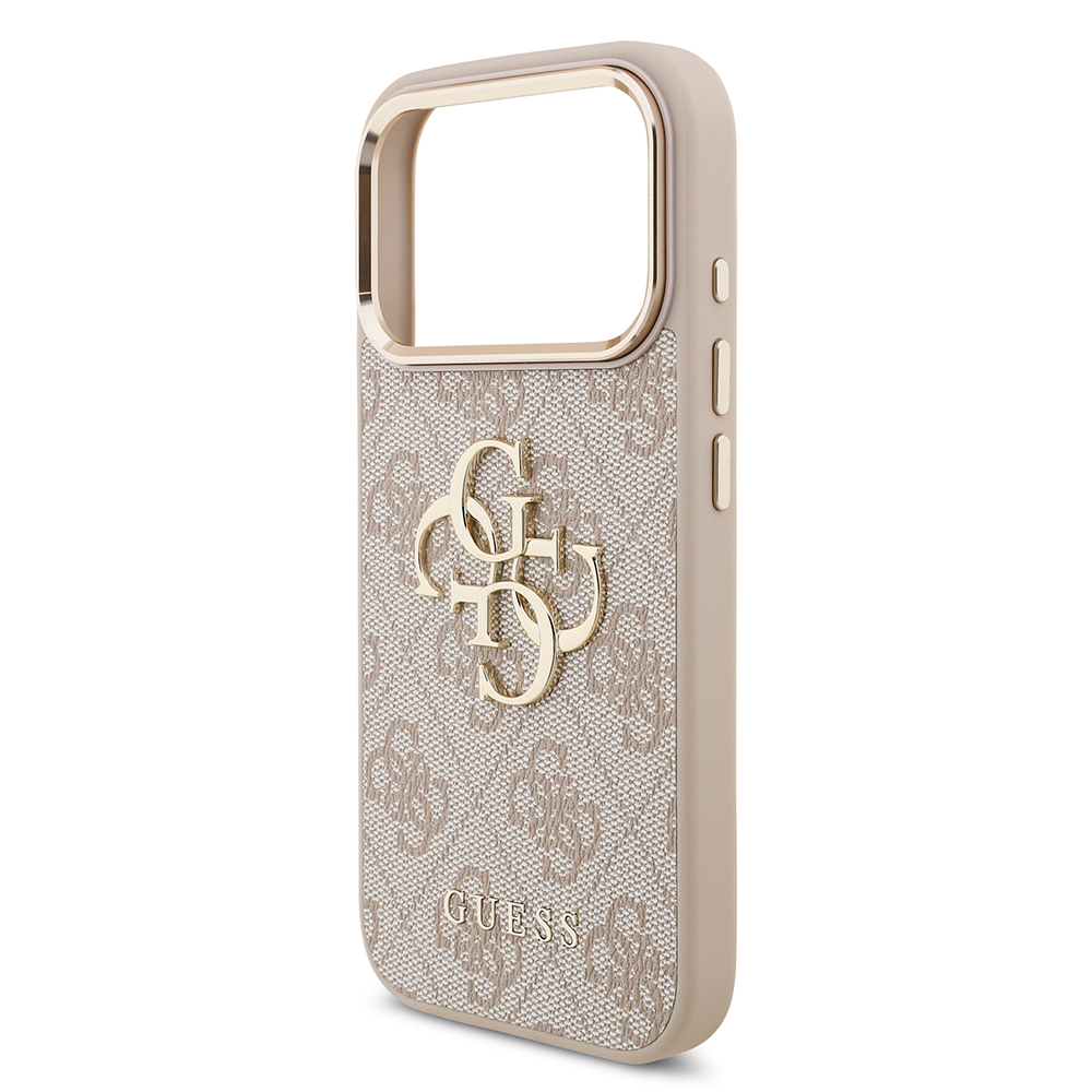 Apple iPhone 18 Pro Kılıf Guess Orjinal Lisanslı Gold Metal Kamera Çerçeveli 4G Desenli Metal Büyük 4G ve Yazı Logolu Kapak - 13