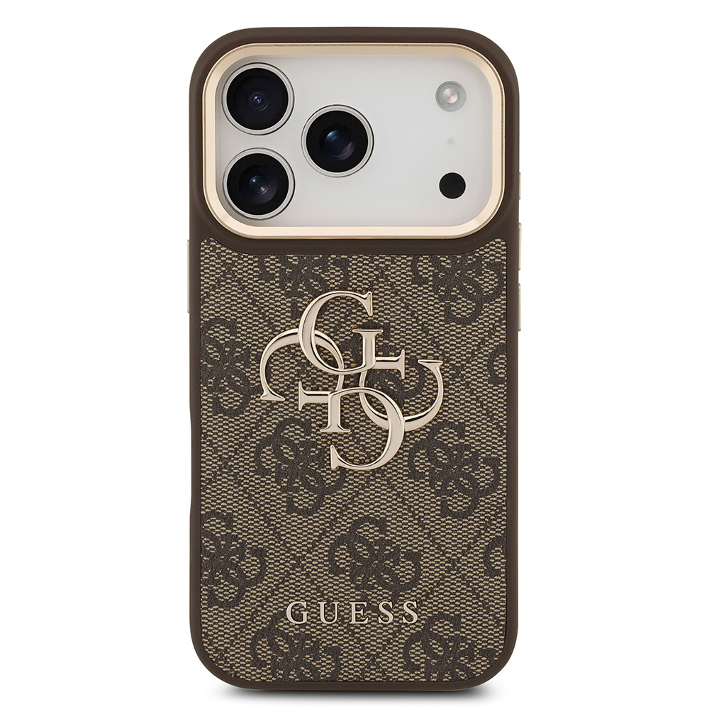 Apple iPhone 18 Pro Kılıf Guess Orjinal Lisanslı Gold Metal Kamera Çerçeveli 4G Desenli Metal Büyük 4G ve Yazı Logolu Kapak - 14