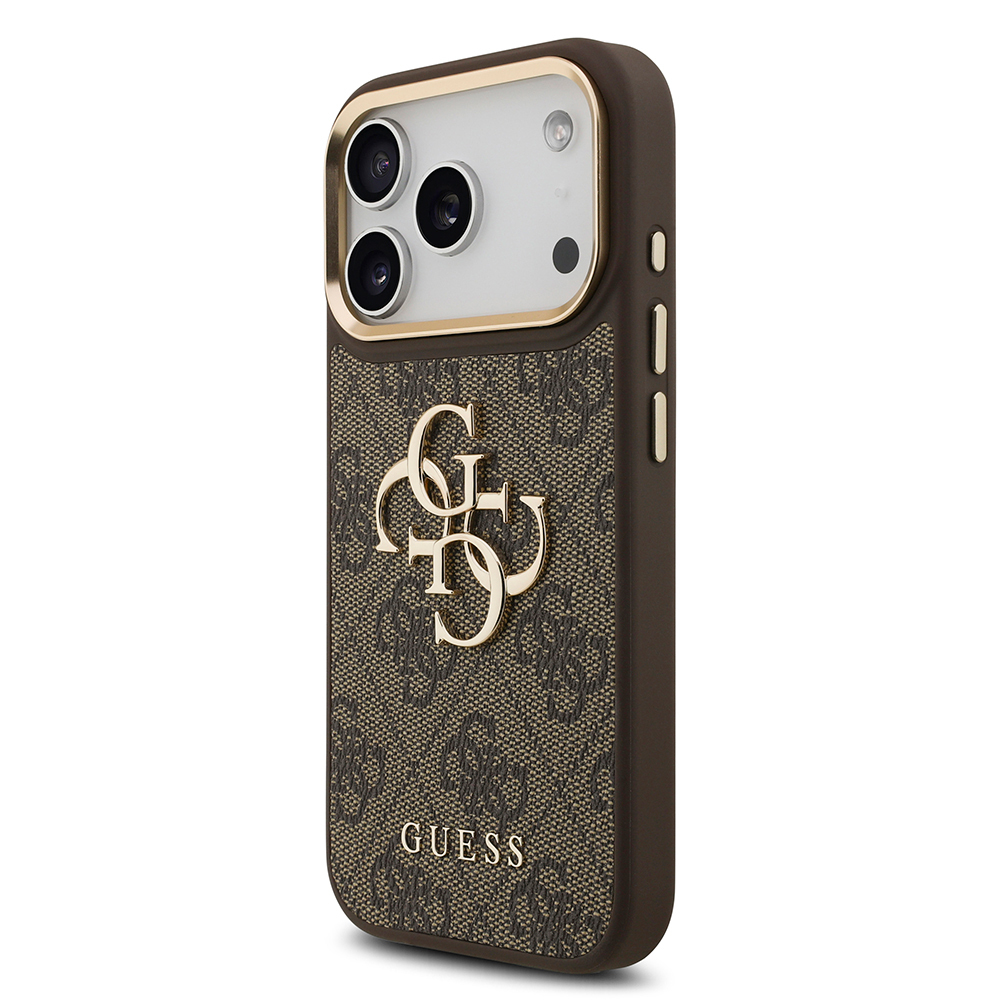 Apple iPhone 18 Pro Kılıf Guess Orjinal Lisanslı Gold Metal Kamera Çerçeveli 4G Desenli Metal Büyük 4G ve Yazı Logolu Kapak - 16