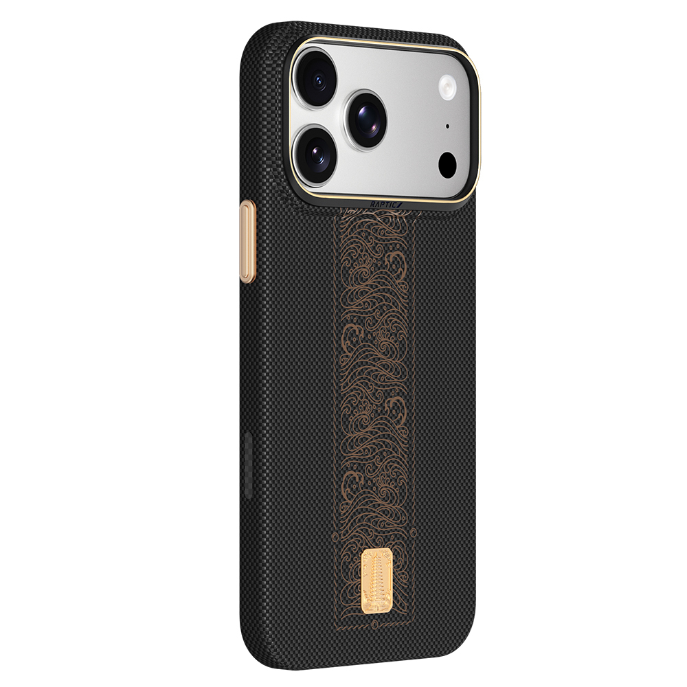 Apple iPhone 18 Pro Kılıf M-safe Şarj Özellikli Raptic Aramid Skin Rise Serisi 24 Ayar Altın Kaplamalı Karbon Kapak - 2