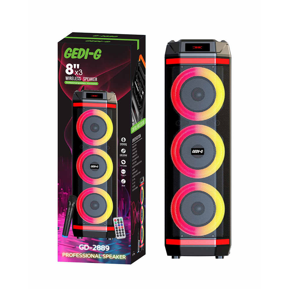 Zore GD-2889 Dijital LED Göstergeli Mikrofonlu RGB Üçlü 8 inç Stereo Bass Kablosuz Karaoke Hoparlör - 1
