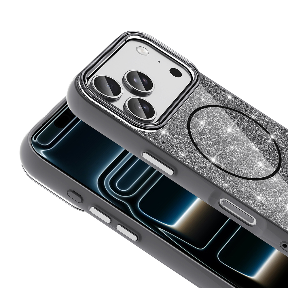 Apple iPhone 17 Pro Max Uyumlu Kılıf M-safe Şarj Özellikli Parlayan Simli Zore Okso Kapak - 7