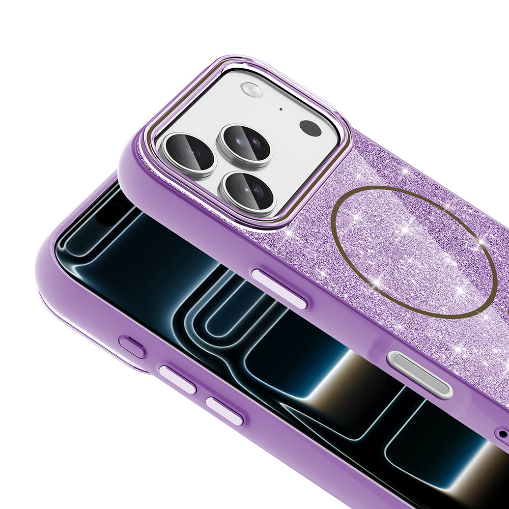 Apple iPhone 17 Pro Max Uyumlu Kılıf M-safe Şarj Özellikli Parlayan Simli Zore Okso Kapak - 9