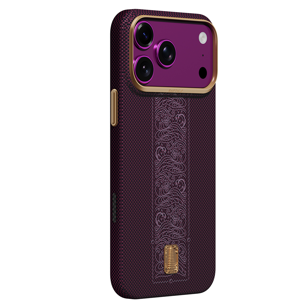 Apple iPhone 18 Pro Max Kılıf M-safe Şarj Özellikli Raptic Aramid Skin Rise Serisi 24 Ayar Altın Kaplamalı Karbon Kapak - 2