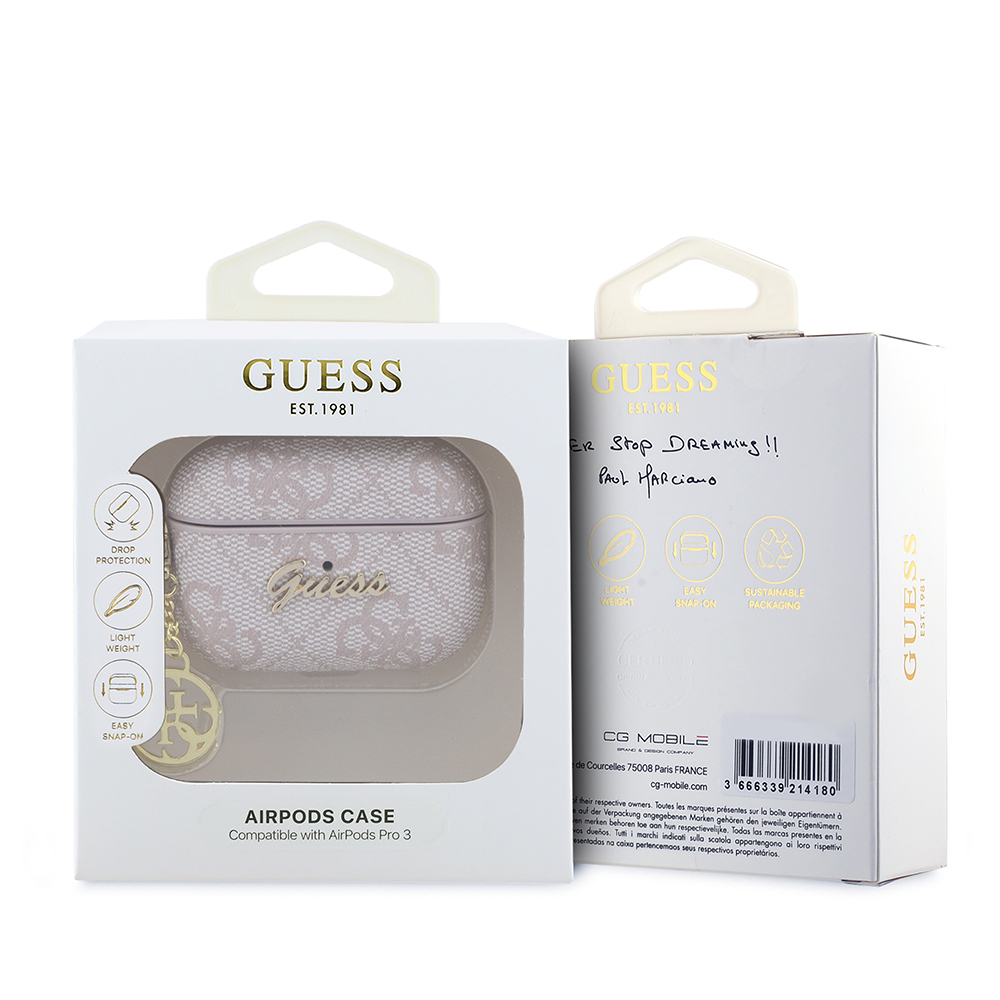Apple Airpods Pro Uyumlu 3 Kılıf Guess Orjinal Lisanslı 4G Desenli Metal Script Logolu 4G Charm PU Deri Kapak - 3