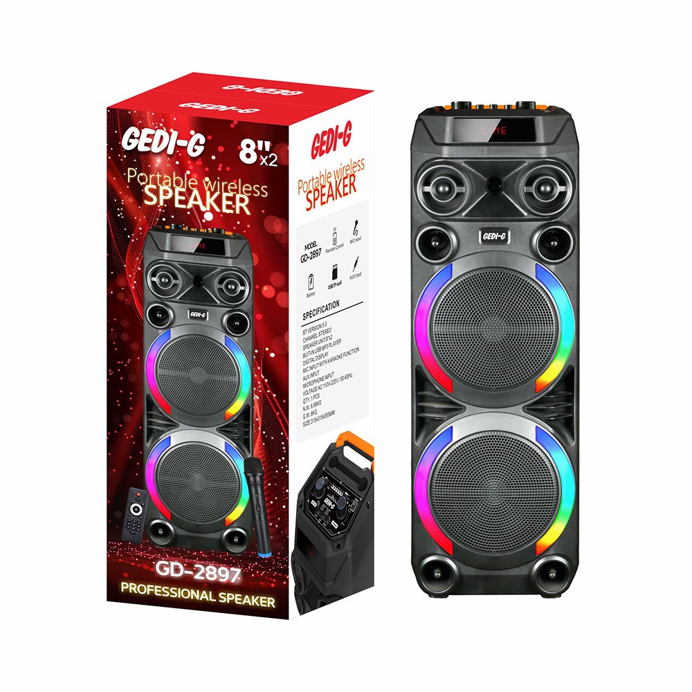 Zore GD-2897 Dijital LED Göstergeli Mikrofonlu RGB TWS Çift 8 inç Stereo Bass Kablosuz Karaoke Hoparlör - 1