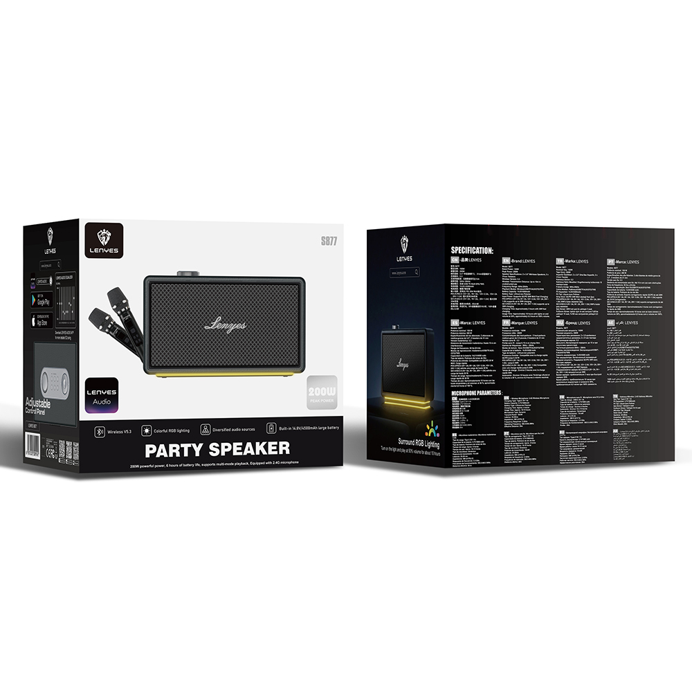 Lenyes S877 Serisi RGB Işıklı Taşınabilir Su Geçirmez Çift Mikrofonlu TWS Bluetooth Hoparlör Speaker v5.3 200W - 6