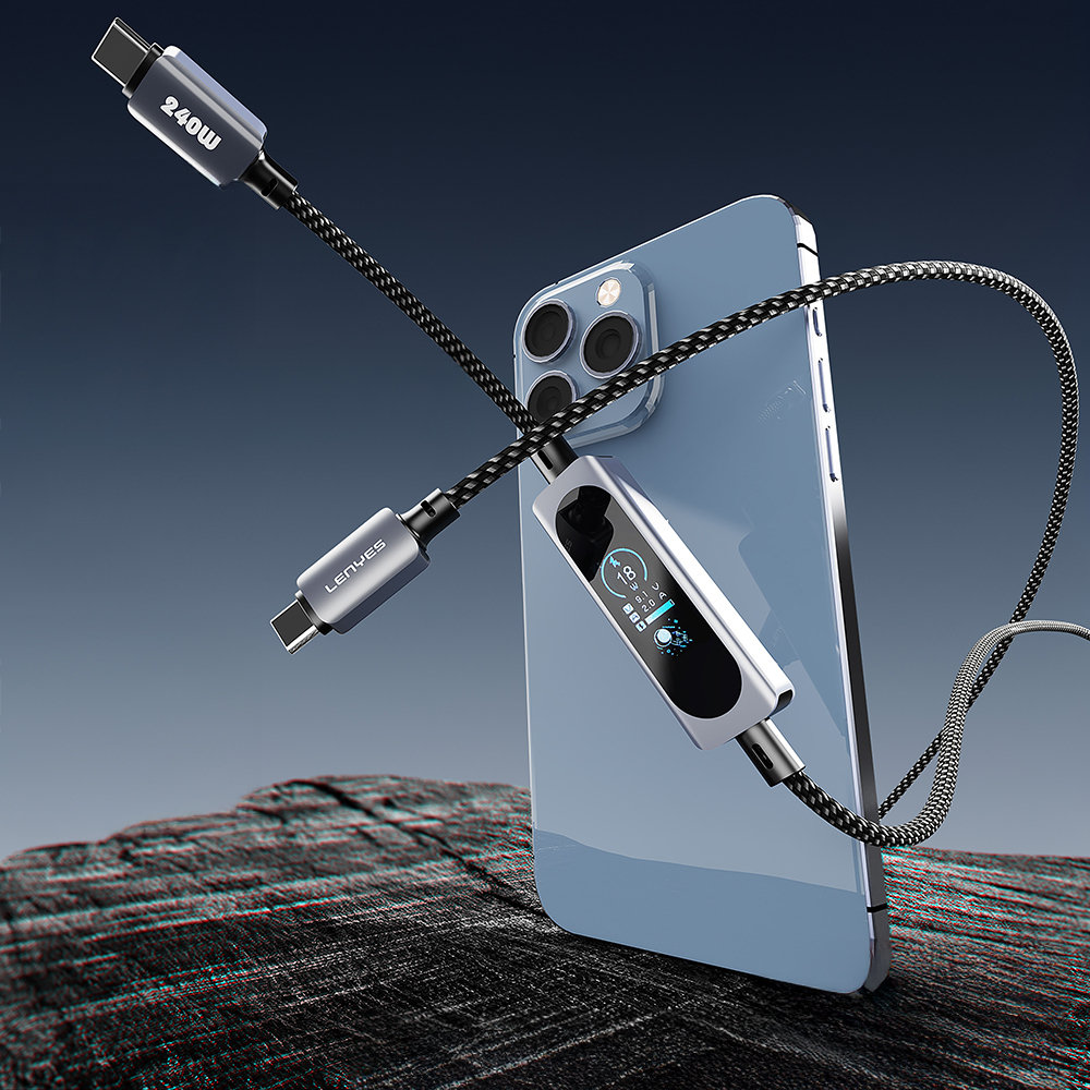 Lenyes LC572 TFT Ekranlı Type-C to Type-C Data ve Şarj Kablosu 240W 1.2M - 1