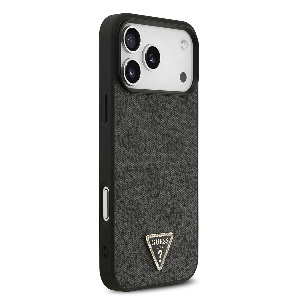 Apple iPhone 18 Pro Max Kılıf Guess Orjinal Lisanslı PU Deri Taşlı Üçgen Logo 4G Desenli Strass Kapak - 3