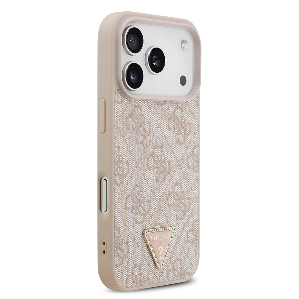 Apple iPhone 18 Pro Kılıf Guess Orjinal Lisanslı M-safe Şarj Özllikli PU Deri Taşlı Üçgen Logo 4G Desenli Strass Kapak - 3