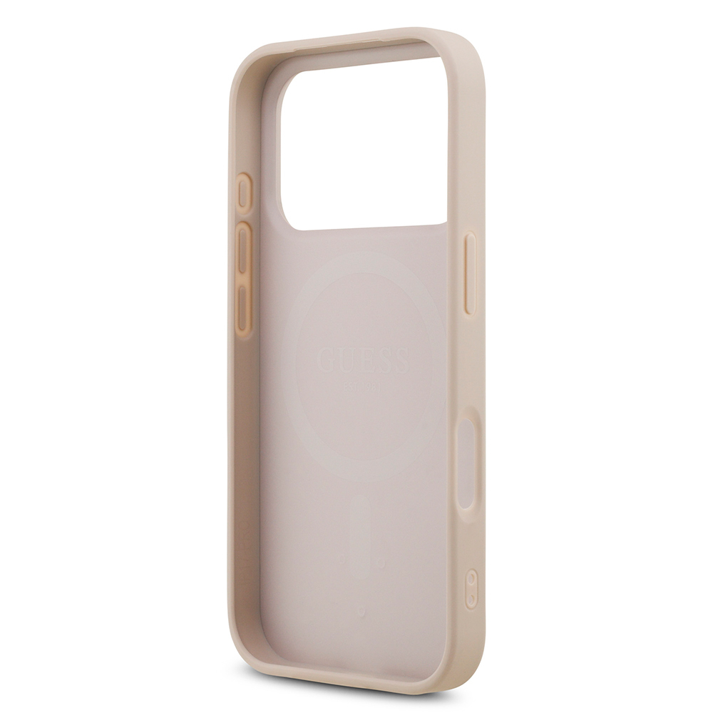 Apple iPhone 18 Pro Kılıf Guess Orjinal Lisanslı M-safe Şarj Özllikli PU Deri Taşlı Üçgen Logo 4G Desenli Strass Kapak - 6