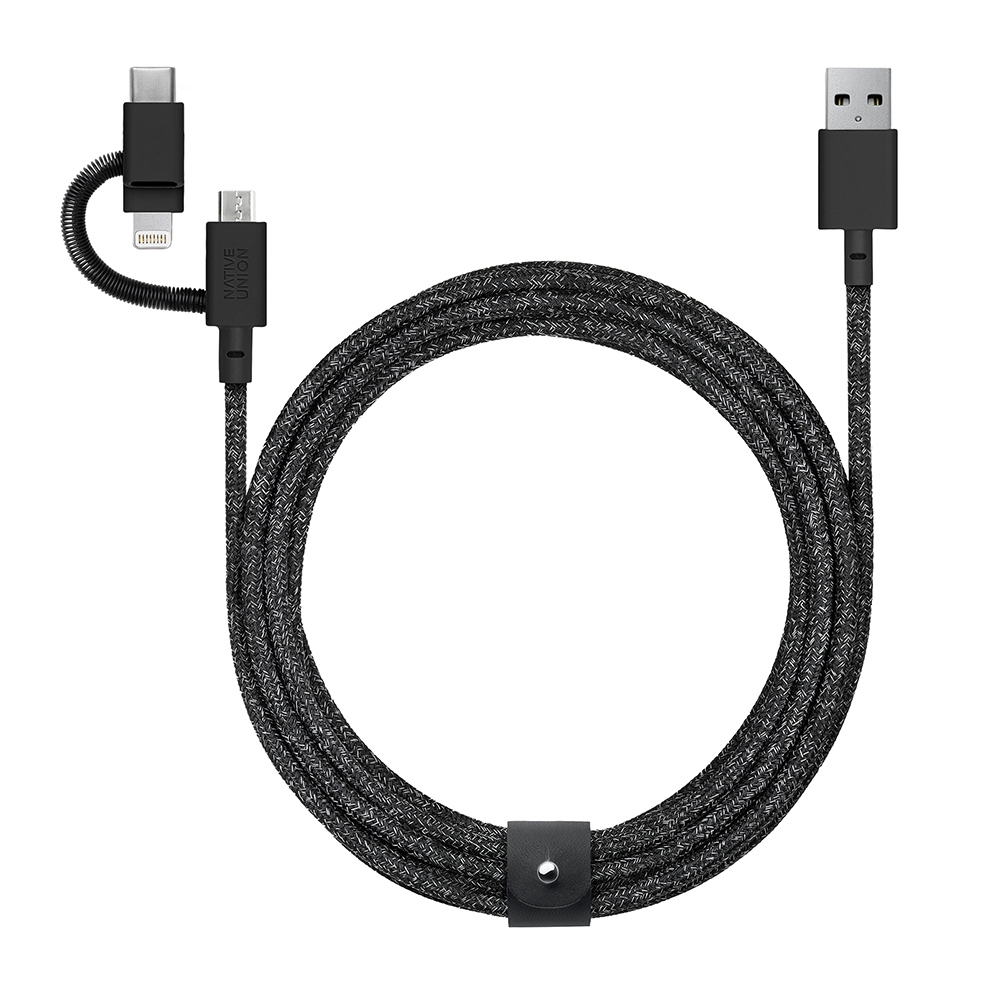 Native Union Belt Serisi 3in1 USB-A to Type-C - Lightning - Micro Şarj Kablosu 2M - 1