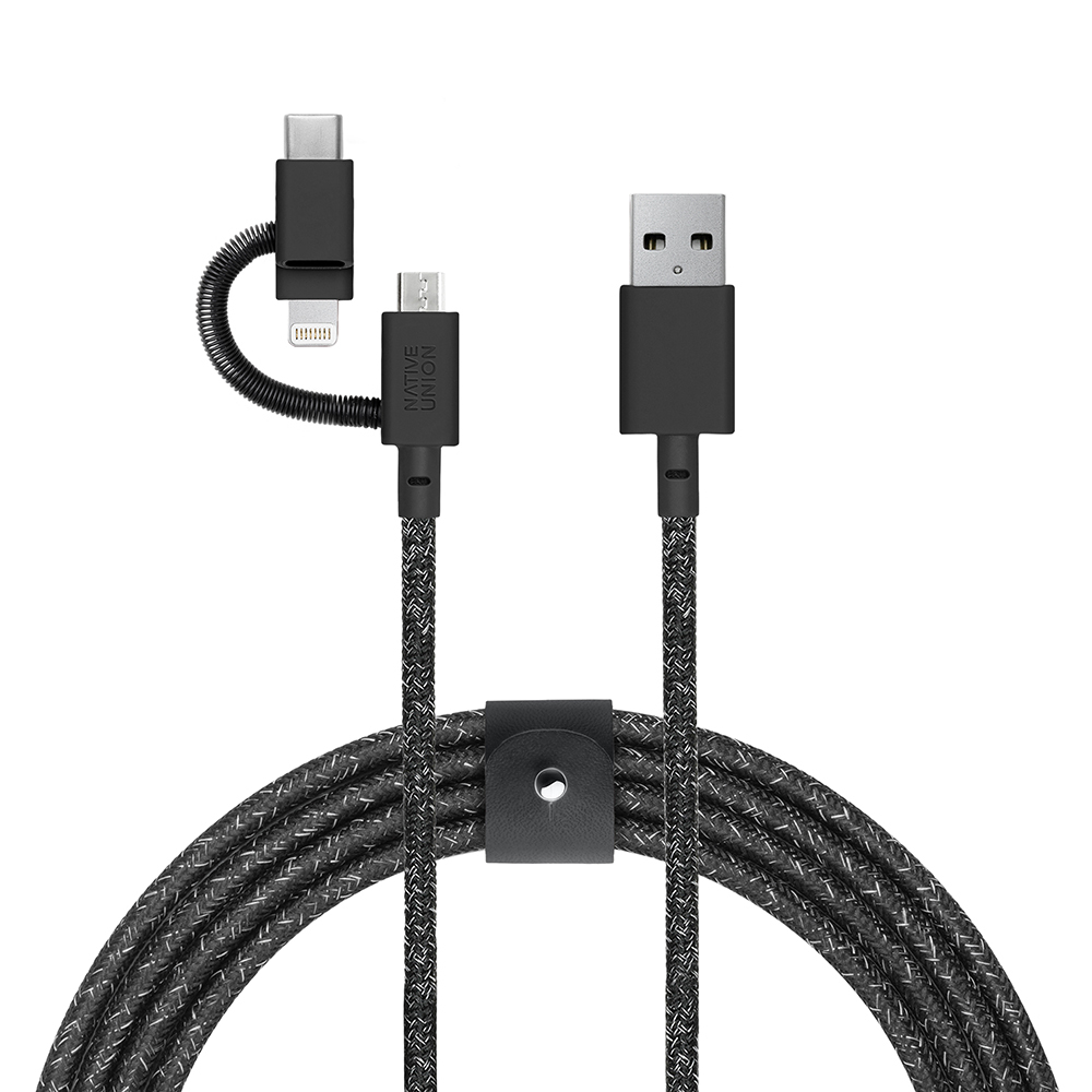 Native Union Belt Serisi 3in1 USB-A to Type-C - Lightning - Micro Şarj Kablosu 2M - 3